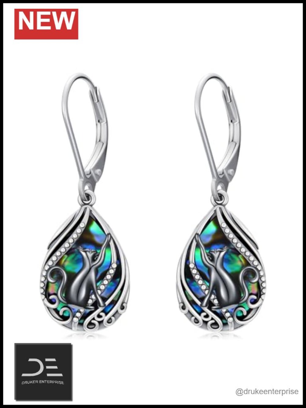 Sterling Silver Animal Earrings Abalone Shell Dangle Drop Leverback